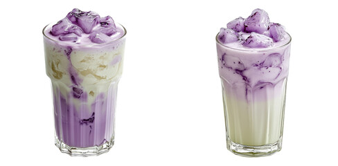 Taro bubble tea drinks with tapioca pearls isolated on transparent PNG background perfect for beverage design or menu illustration