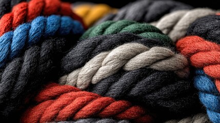 Close-up view of multicolored twisted ropes.