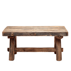 A rustic wooden table with a vintage design is isolated on a transparent background