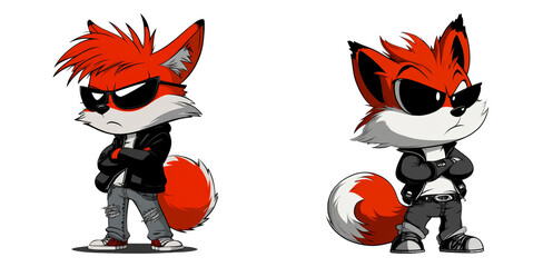Cute fox mascot illustrations in dynamic poses isolated on transparent PNG perfect for mobile games or branding elements