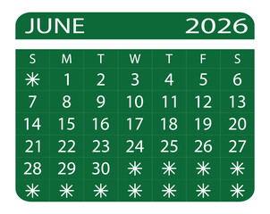 Sunny June 2026 Calendar. Vibrant June 2026 Monthly Planner. Minimal Layout in Summer Tones.