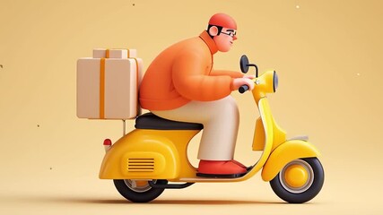Cartoon Delivery Man on Scooter with Package