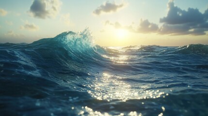 Fototapeta premium Sparkling Ocean Wave at Sunrise, Majestic Coastal Scene