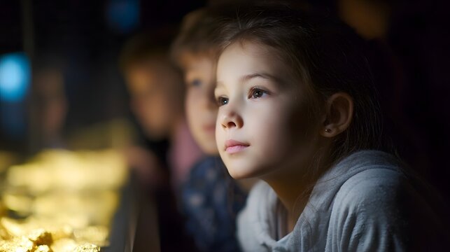 Children observing a display in a museum