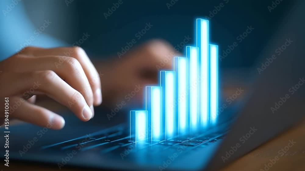 Aufkleber dynamic digital interface showcasing financial growth with a keyboard and fluctuating chart.