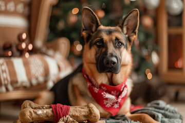 Obraz premium Adorable Dog with Christmas Decorations