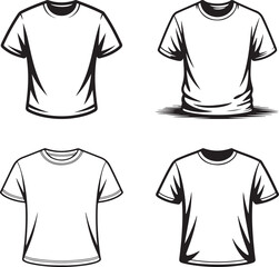 Four Black and White T- Shirt Outlines Vector Illustration