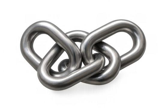 Strong metal chain links interlocked together, creating a secure and unbreakable bond, isolated on a transparent background