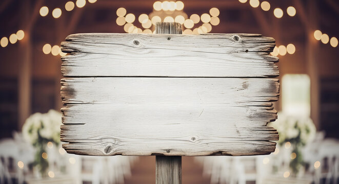 Rustic Wooden Sign at Wedding Reception