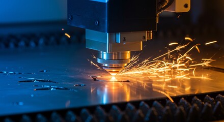 精密レーザー切断機 鮮烈な火花 青色光線