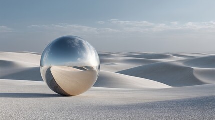 Chrome Sphere on Smooth Desert Dunes
