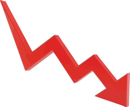A red arrow pointing downwards in a zig zag pattern against a white background illustration
