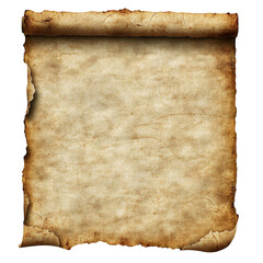Aged parchment paper with a weathered look showcasing textures of time and history on transparent background
