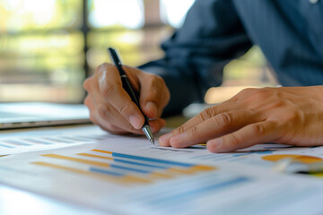 Hand Holding Pen Over Documents