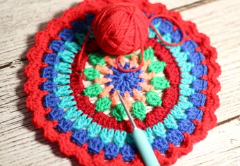 Crocheted mandala multicolor handmade thing photo craft handiwork crocheted doily	
