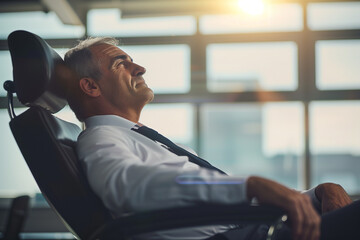 Relaxed Business Executive in Airport Lounge