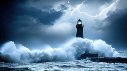 Lighthouse Battling the Storm