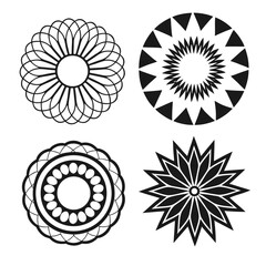 Black geometric floral ornaments white