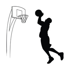 silhouette of basketball player hoop isolated on white background