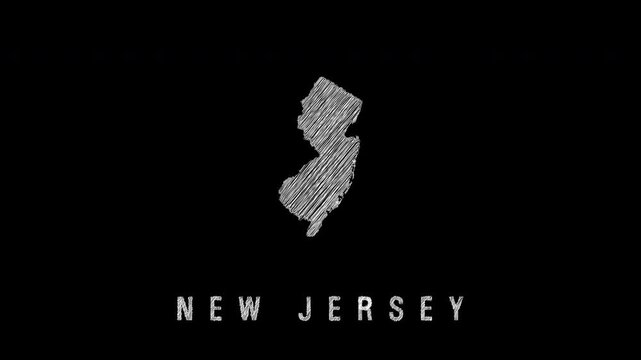 New jersey map appearing with pencil scribble effect on black background