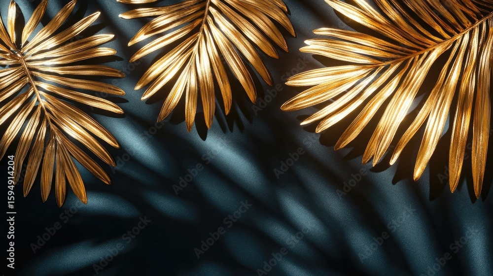 Aufkleber bold black background with sharp-edged gold metallic shapes casting deep shadows and reflections