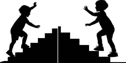 Children Climbing Stairs Silhouettes - Progress, Growth & Childhood Development