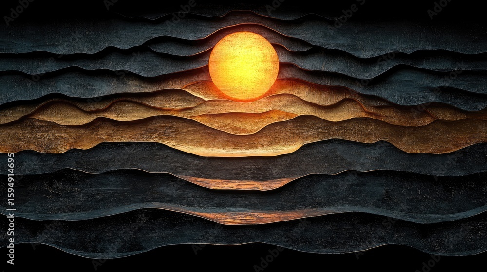 Poster subtle layered gold and black gradient panels forming a dimensional abstract composition with reflec