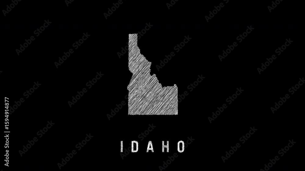Poster idaho state map appearing with scribble effect on black background
