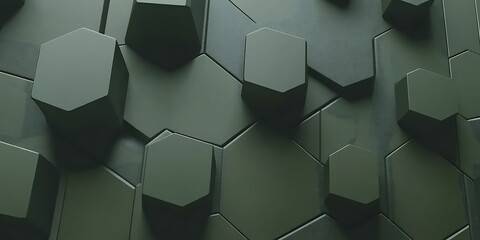 Hexagon abstract background with green color, 3d rendering in minimal style geometric shapes and