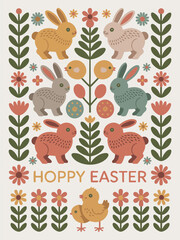 Obraz premium Scandinavian style vector clip art of Easter bunnies,
