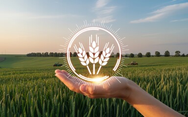 Hand in white lab coat holding vintage analog clock with Roman numerals surrounded by glowing digital network effect in clinical hospital room