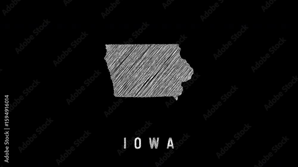Poster iowa state map scribble animation on black background