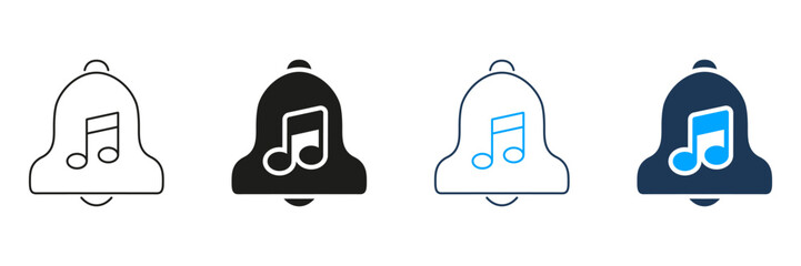 Fototapeta premium Bell With Music Note Line And Solid Icon Set. Notification Sound, Alert Tone, And Ringtone Symbol Collection. Audio Reminder And Alarm Concept. Isolated Vector Illustration
