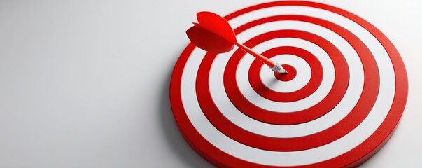 A red dart precisely hitting the center of a red and white target, symbolizing accuracy and goal achievement.