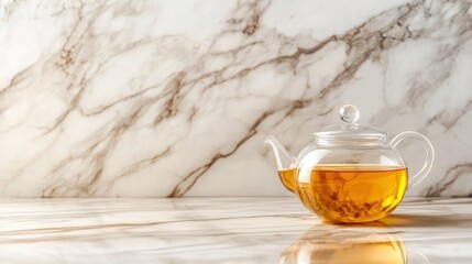 Golden Hour Tea: Glass Teapot on Marble, Warm Light
