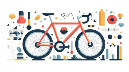 Fototapeta premium Colorful bicycle graphic design with accessories and elements