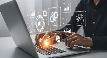 Developer interacting with an Artificial Intelligence system on a computer for business process automation and big data analytics