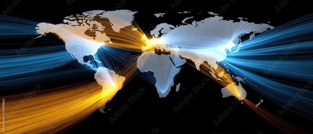Poster fiber cable optic capacity concept. visual representation of global connectivity with dynamic lines 