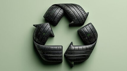 Car tire in shape of recycle symbol on isolated background