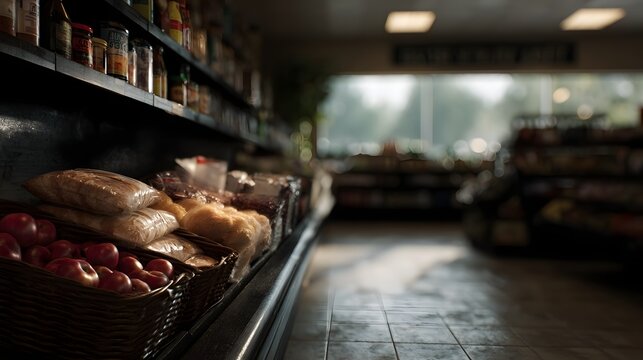 A cozy well  ed local grocery store showcases a variety of fresh and authentic products  long title This image captures the warm and welcoming
