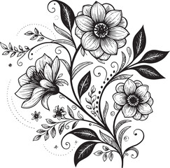 Elegant Floral Ornament Silhouette Vector – Decorative Vintage Flower Design for Crafts & Decor