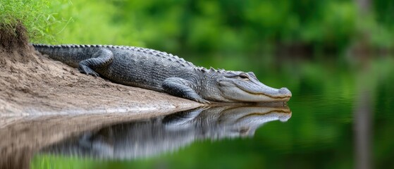 Crocodile Rests The Water