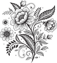 Elegant Floral Ornament Silhouette Vector – Decorative Vintage Flower Design for Crafts & Decor