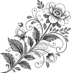 Elegant Floral Ornament Silhouette Vector – Decorative Vintage Flower Design for Crafts & Decor