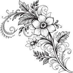 Elegant Floral Ornament Silhouette Vector – Decorative Vintage Flower Design for Crafts & Decor