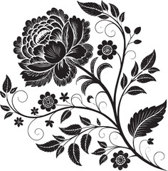 Elegant Floral Ornament Silhouette Vector – Decorative Vintage Flower Design for Crafts & Decor