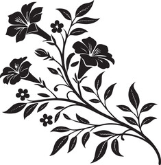 Elegant Floral Ornament Silhouette Vector – Decorative Vintage Flower Design for Crafts & Decor