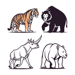 Endangered species icons featuring tiger rhino gorilla and polar bear in flat vector style