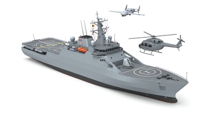 Military ship with aerial support illustration