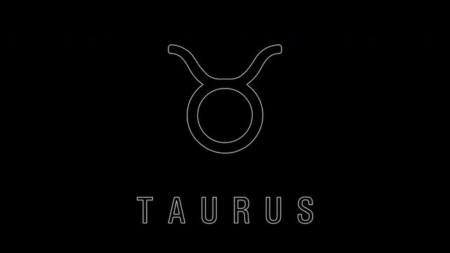 Taurus zodiac sign appearing with thin white lines on black background